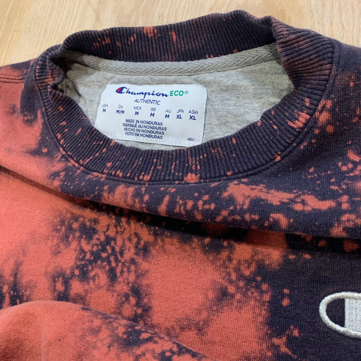 Custom Bleached Dark Blue Champion Crewneck