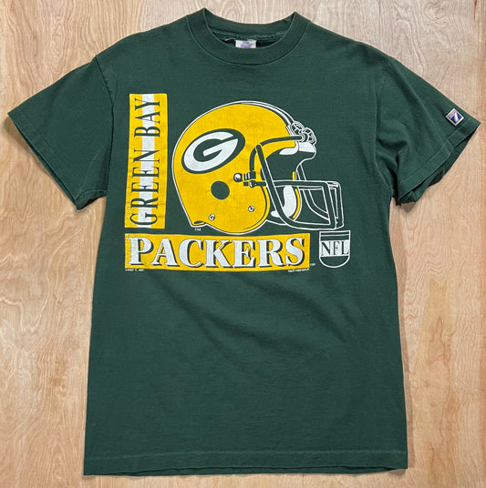1990 Green Bay Packers Logo 7 Single Stitch T-Shirt