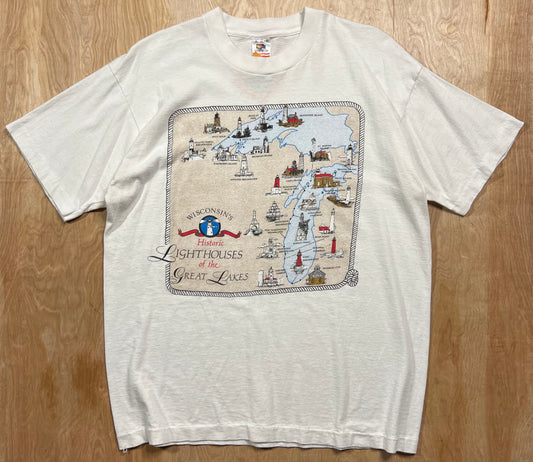 1990's Wisconsins Lighthouses of the Great Lakes Single Stitch T-Shirt