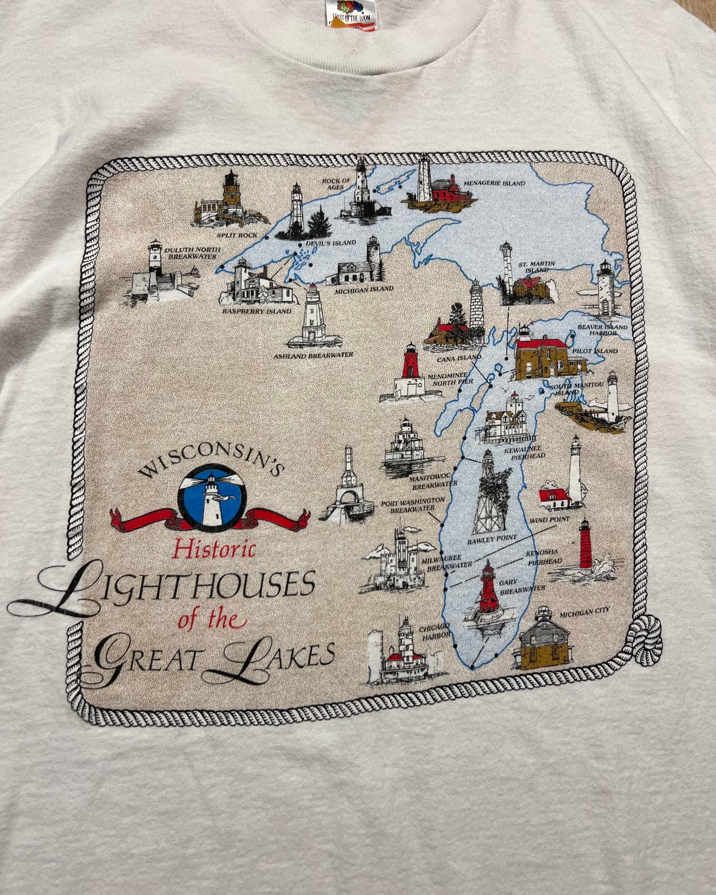 1990's Wisconsins Lighthouses of the Great Lakes Single Stitch T-Shirt