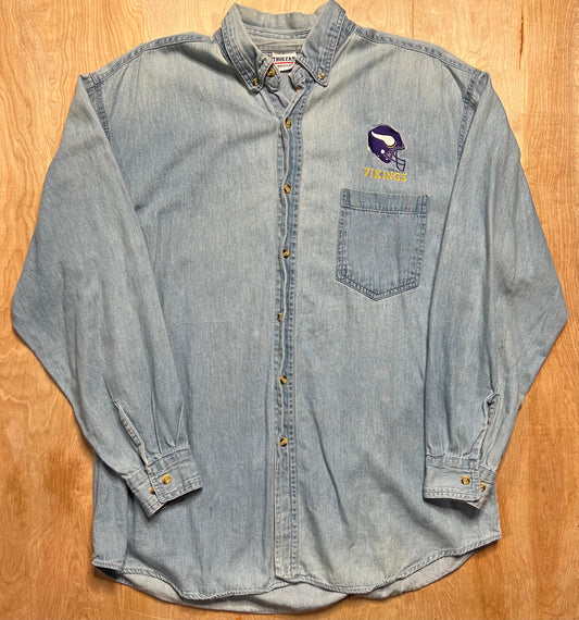 1990's Minnesota Vikings Denim Button Up