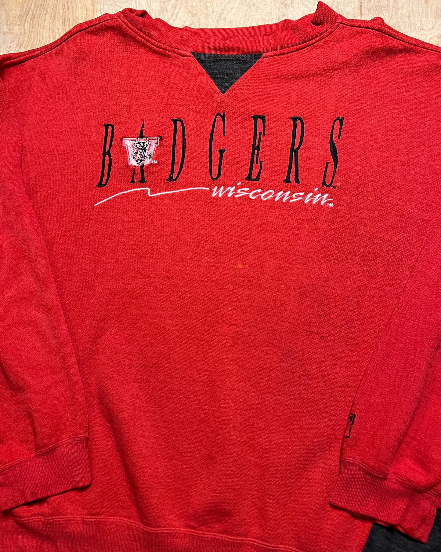 1990's Faded x Distressed Wisconsin Badgers Logo 7 Crewneck