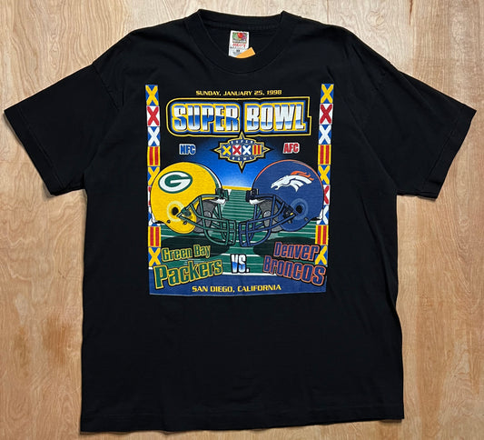 1998 Green Bay Packers vs Denver Broncos Super Bowl Single Stitch T-Shirt