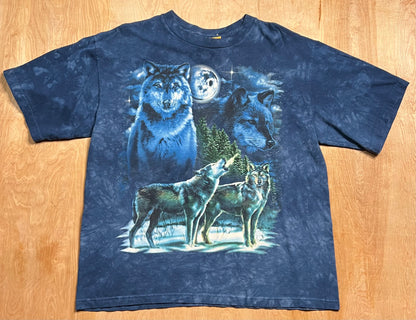 Vintage Wolf Night Scene Tie Dye T-Shirt