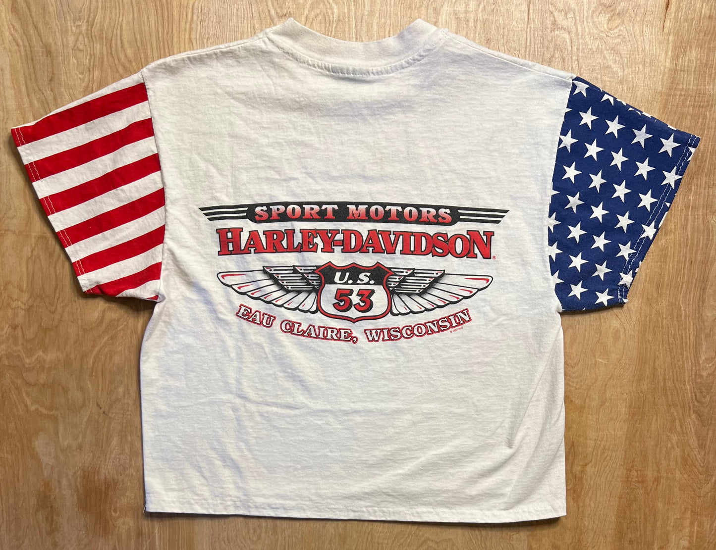 1998 Harley Davidson American Flag Eau Claire, Wisconsin T-Shirt