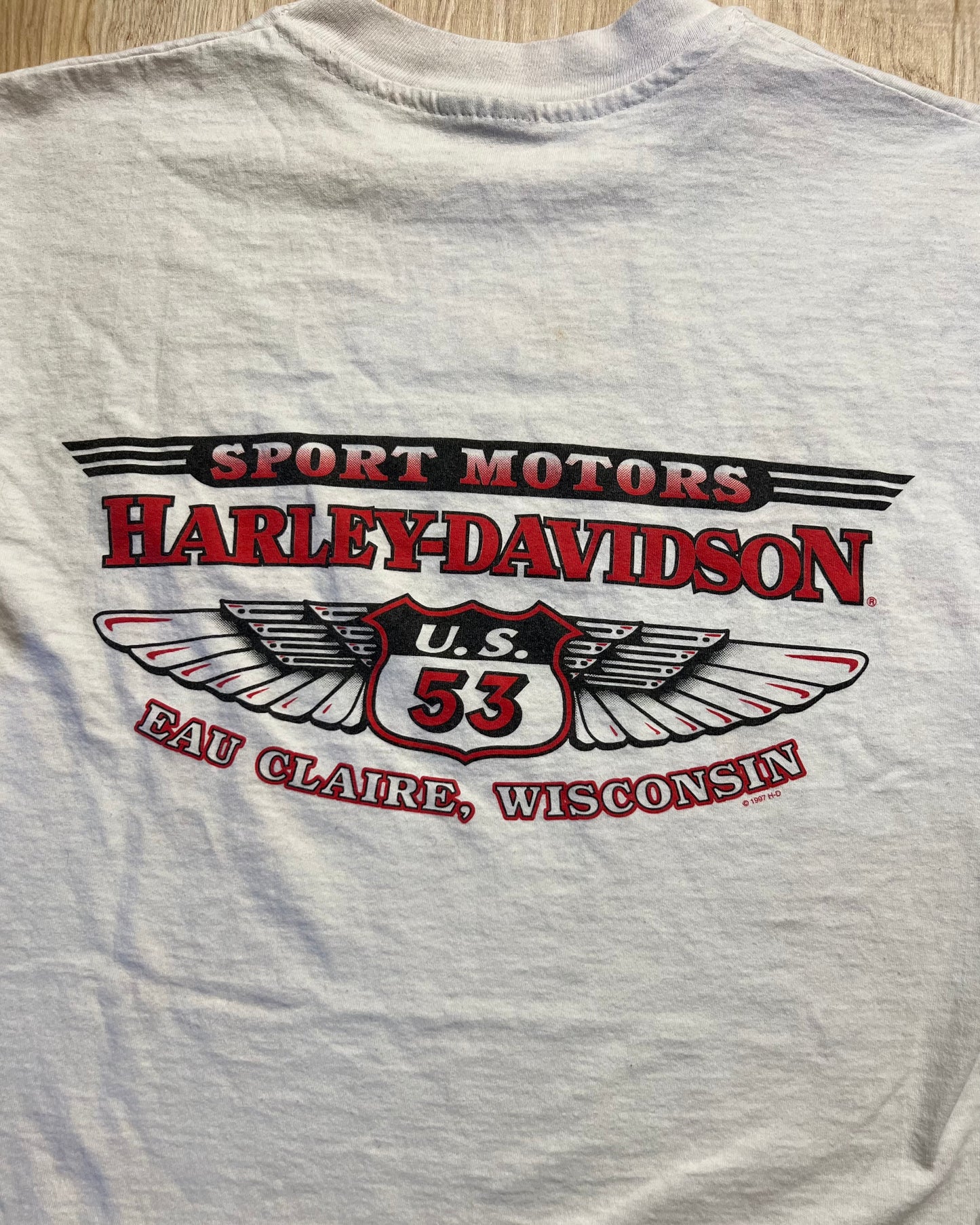 1998 Harley Davidson American Flag Eau Claire, Wisconsin T-Shirt