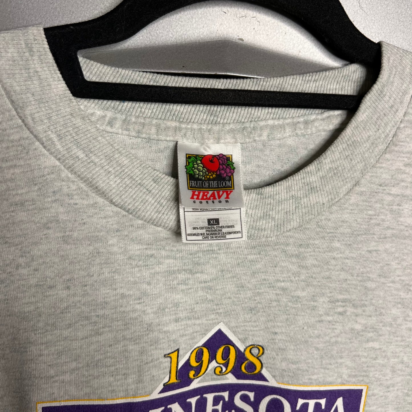 Vintage 1998 Minnesota Vikings NFL x NFC Central Division Champions Fruit of the Loom Grey T-Shirt