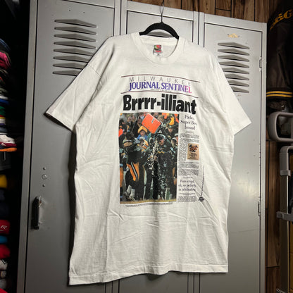 Vintage 1990s Green Bay Packers Super Bowl Bound x Milwaukee Journal Sentinel Brrr-illiant Single Stitch Fruit of the Loom T-Shirt