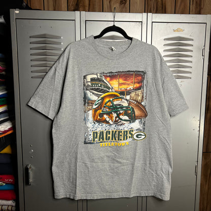 Vintage Early 2000s Y2K Green Bay Packers Frozen Tundra x Titletown Grey T-Shirt