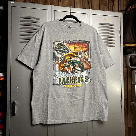 Vintage Early 2000s Y2K Green Bay Packers Frozen Tundra x Titletown Grey T-Shirt