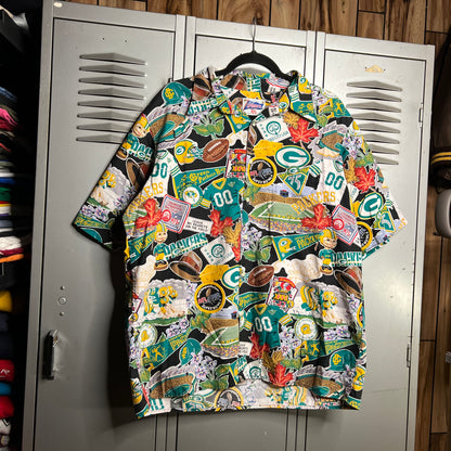 Vintage 1990s Green Bay Packers Reyn Spooner Hawaiian Button Up AOP Shirt