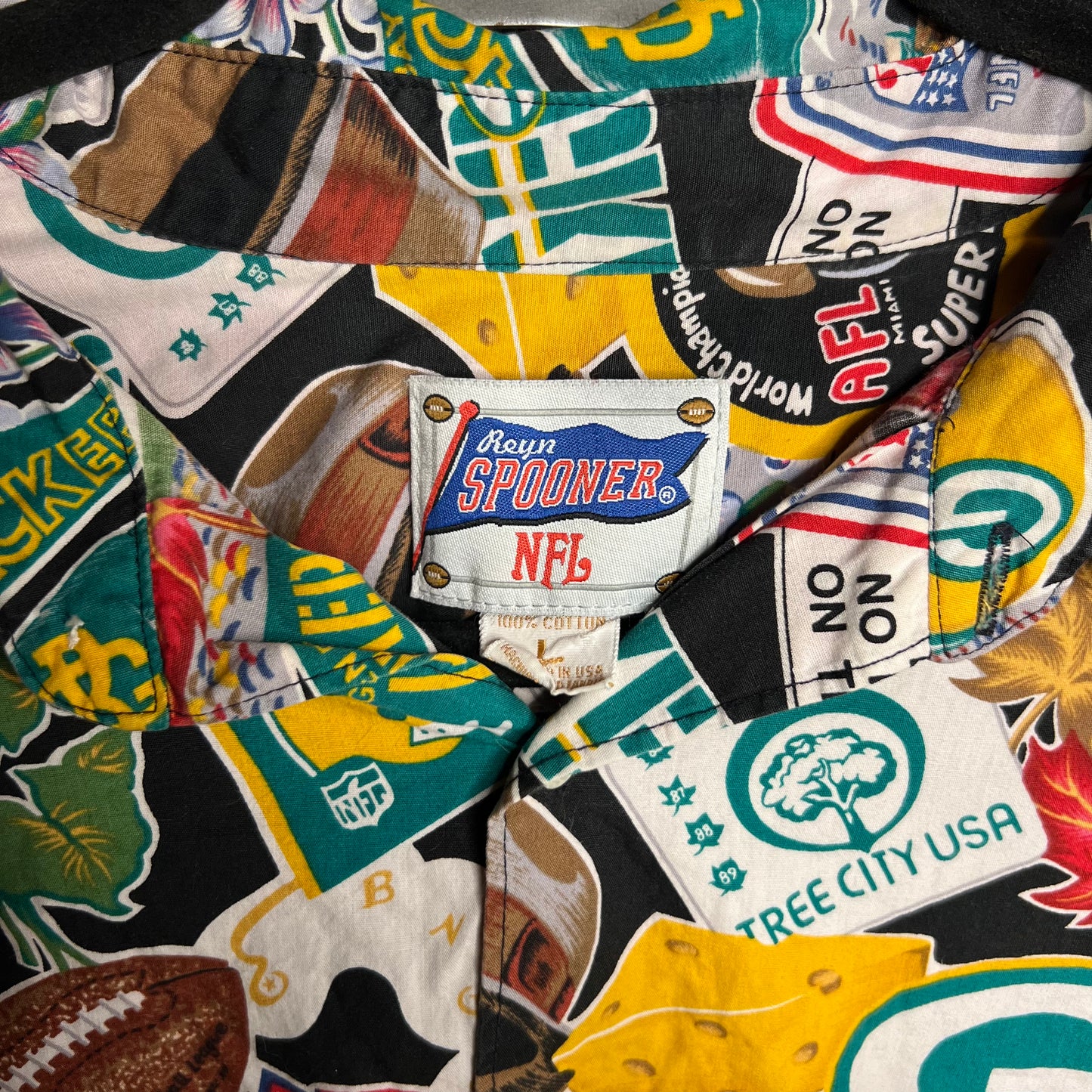 Vintage 1990s Green Bay Packers Reyn Spooner Hawaiian Button Up AOP Shirt