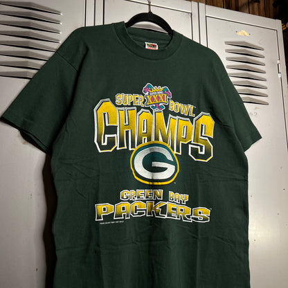 Vintage 1990s Green Bay Packers Super Bowl Champions Fruit of the Loom Single Stitch T-Shirt