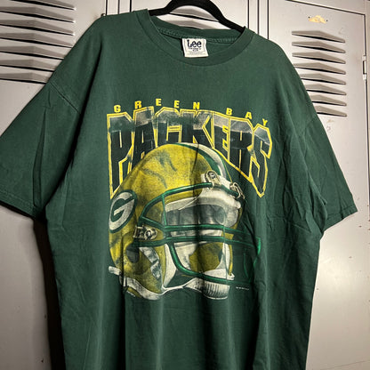 Vintage 1990s Faded x Distressed Green Bay Packers Helmet Lee Sport T-Shirt
