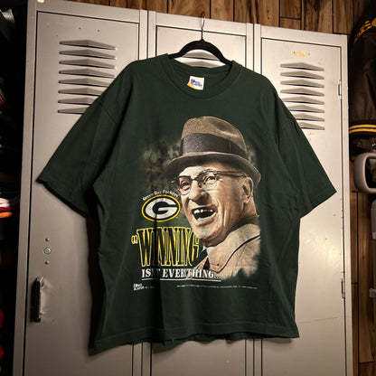 Vintage 1990s Green Bay Packers Vince Lombardi Winning Isn't Everything It's The Only Thing Super Bowl Single Stitch T-Shirt