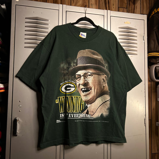 Vintage 1990s Green Bay Packers Vince Lombardi Winning Isn't Everything It's The Only Thing Super Bowl Single Stitch T-Shirt