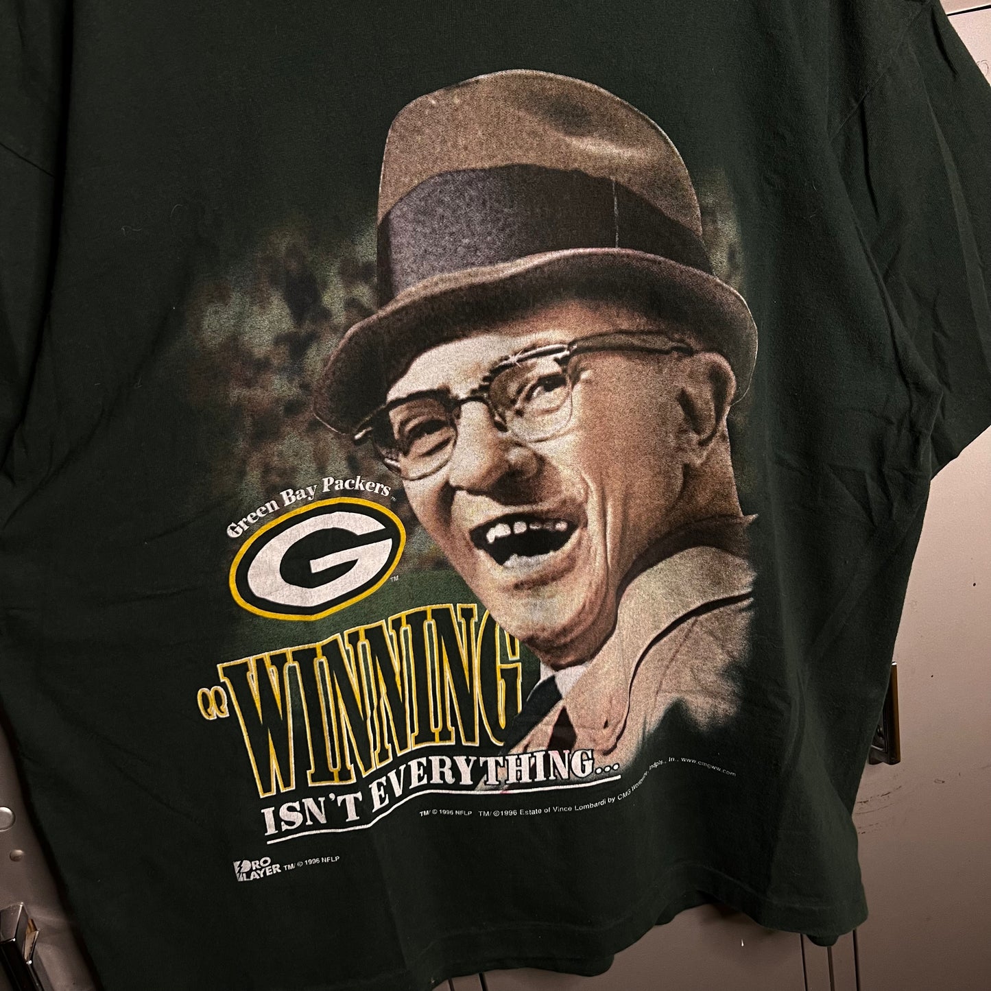 Vintage 1990s Green Bay Packers Vince Lombardi Winning Isn't Everything It's The Only Thing Super Bowl Single Stitch T-Shirt