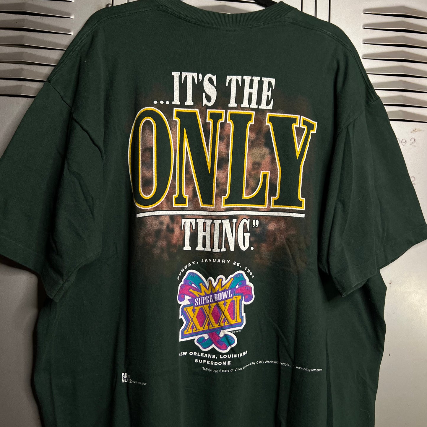 Vintage 1990s Green Bay Packers Vince Lombardi Winning Isn't Everything It's The Only Thing Super Bowl Single Stitch T-Shirt