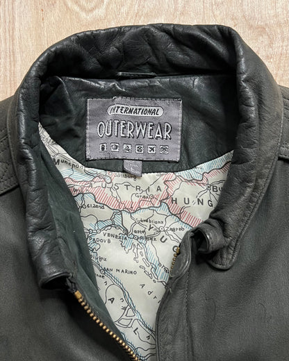 International Outerwear Map Lined Leather Jacket