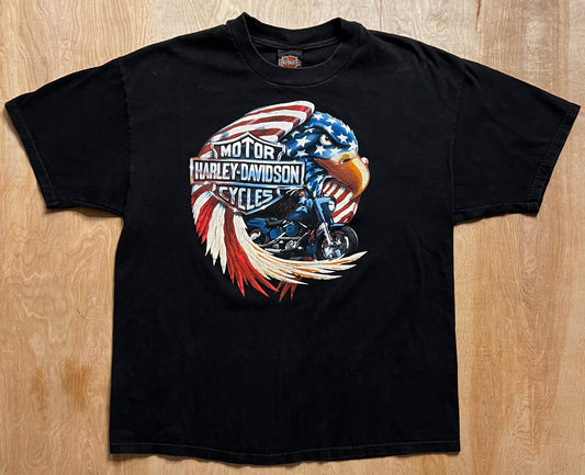 1990's Harley Davidson Eagle X Flag Raymond, Minnesota T-Shirt