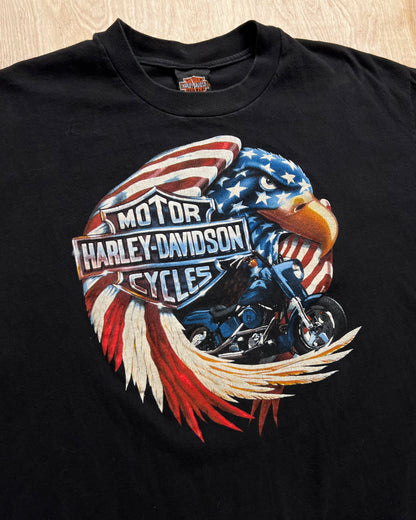 1990's Harley Davidson Eagle X Flag Raymond, Minnesota T-Shirt