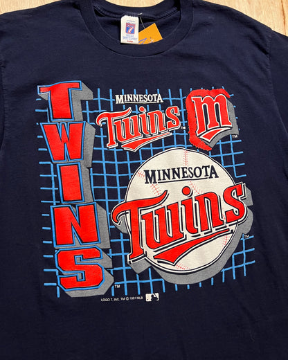 1991 Minnesota Twins Logo 7 Single Stitch T-Shirt