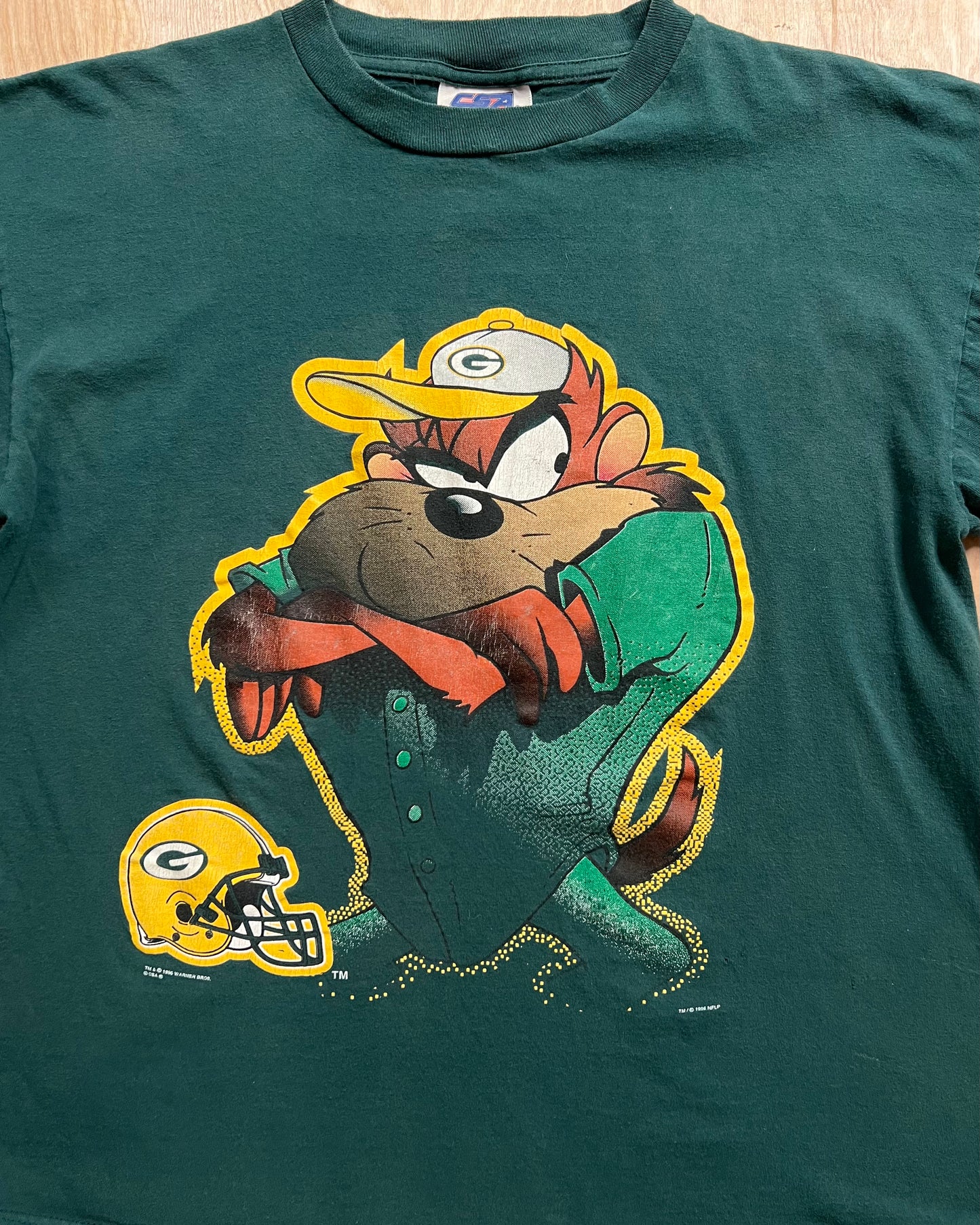 1995 Green Bay Packers Tasmanian Devil Looney Tunes T-Shirt