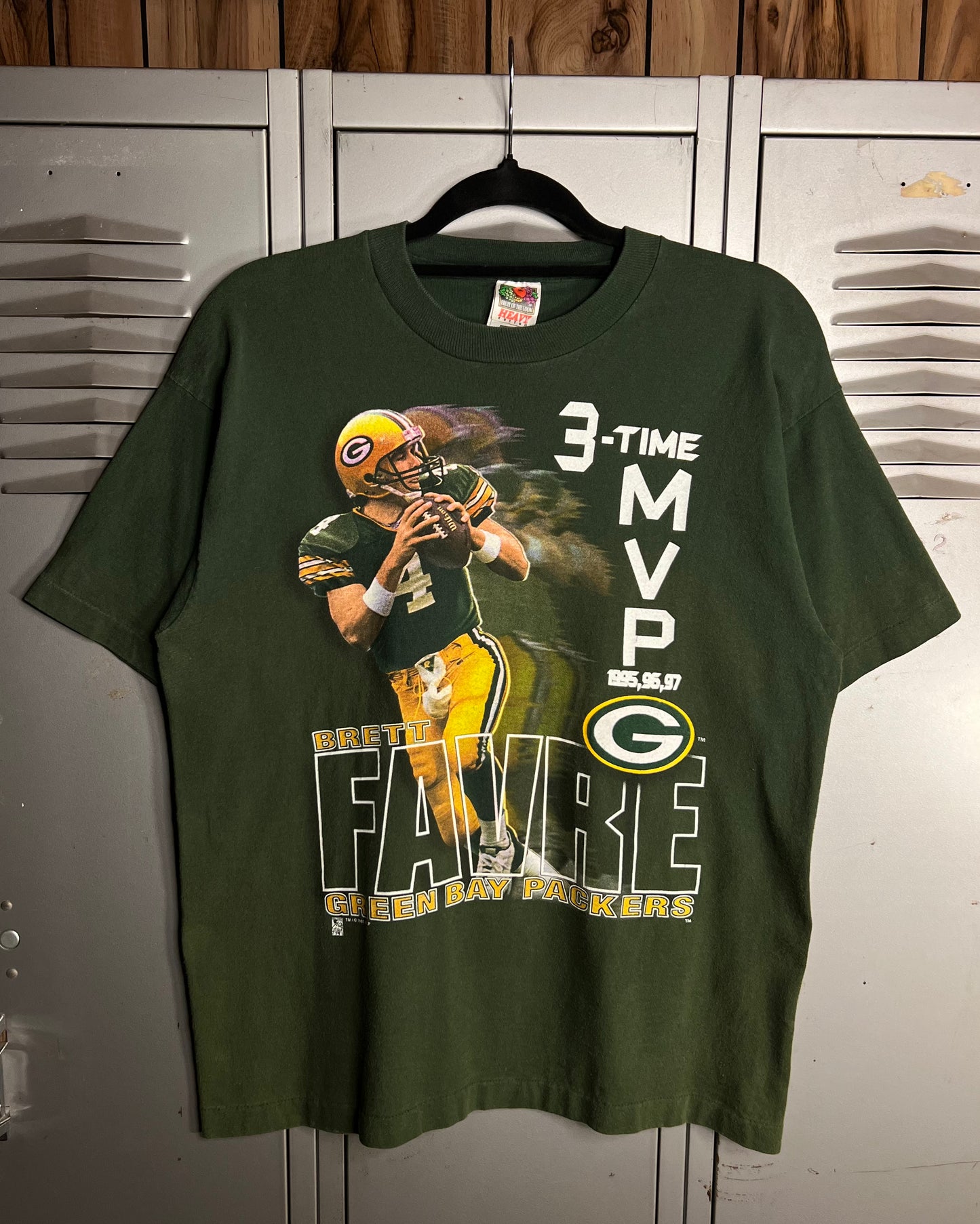 1990's Green Bay Packers x Brett Favre 3-Time MVP Faded Single Stitch T-Shirt