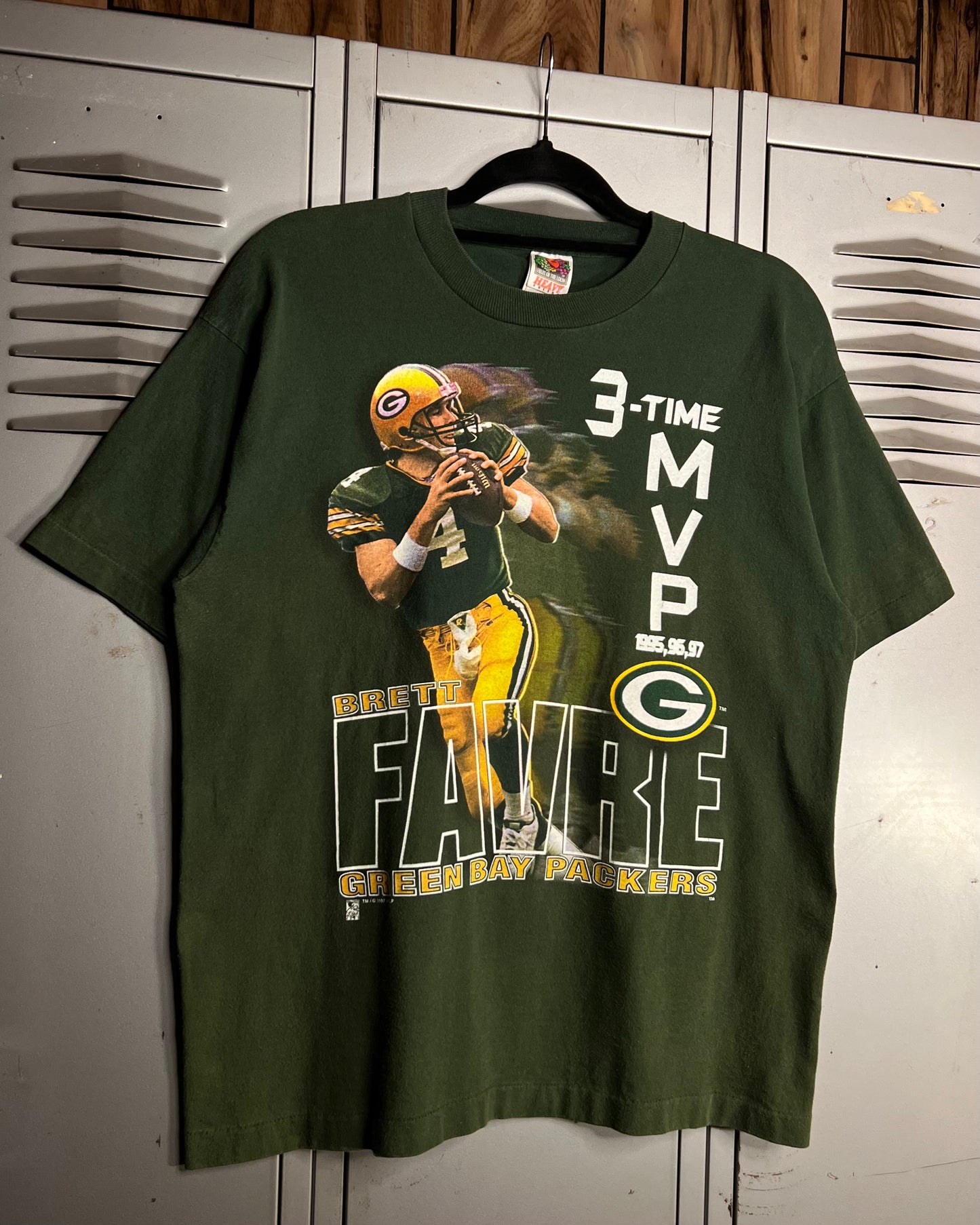 1990's Green Bay Packers x Brett Favre 3-Time MVP Faded Single Stitch T-Shirt