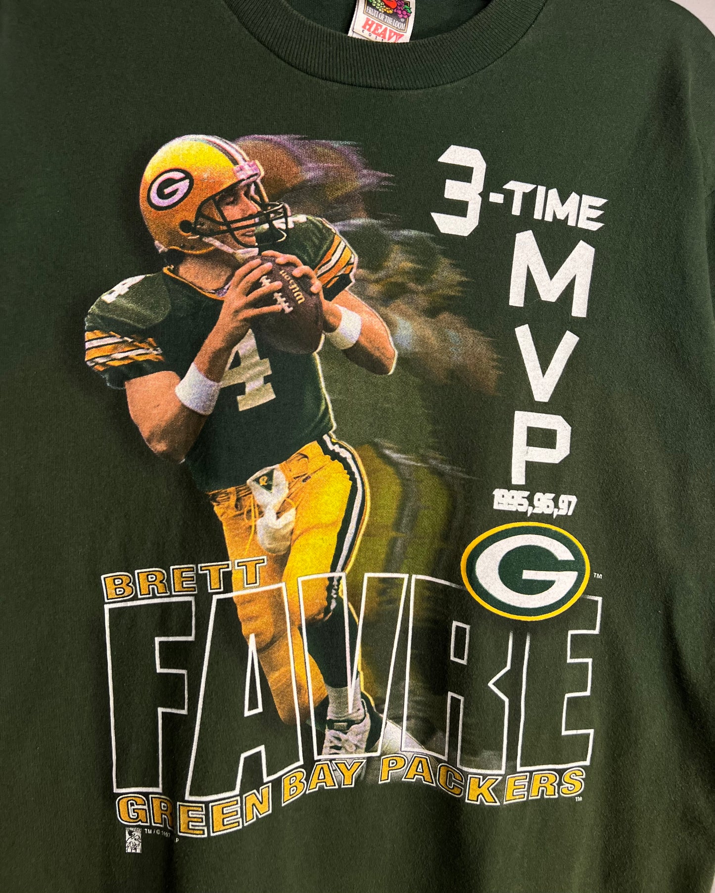 1990's Green Bay Packers x Brett Favre 3-Time MVP Faded Single Stitch T-Shirt