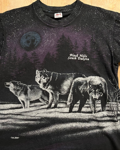 1991 Black Hills, South Dakota Wolf Night Scene AOP Single Stitch T-Shirt