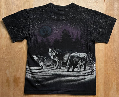 1991 Black Hills, South Dakota Wolf Night Scene AOP Single Stitch T-Shirt