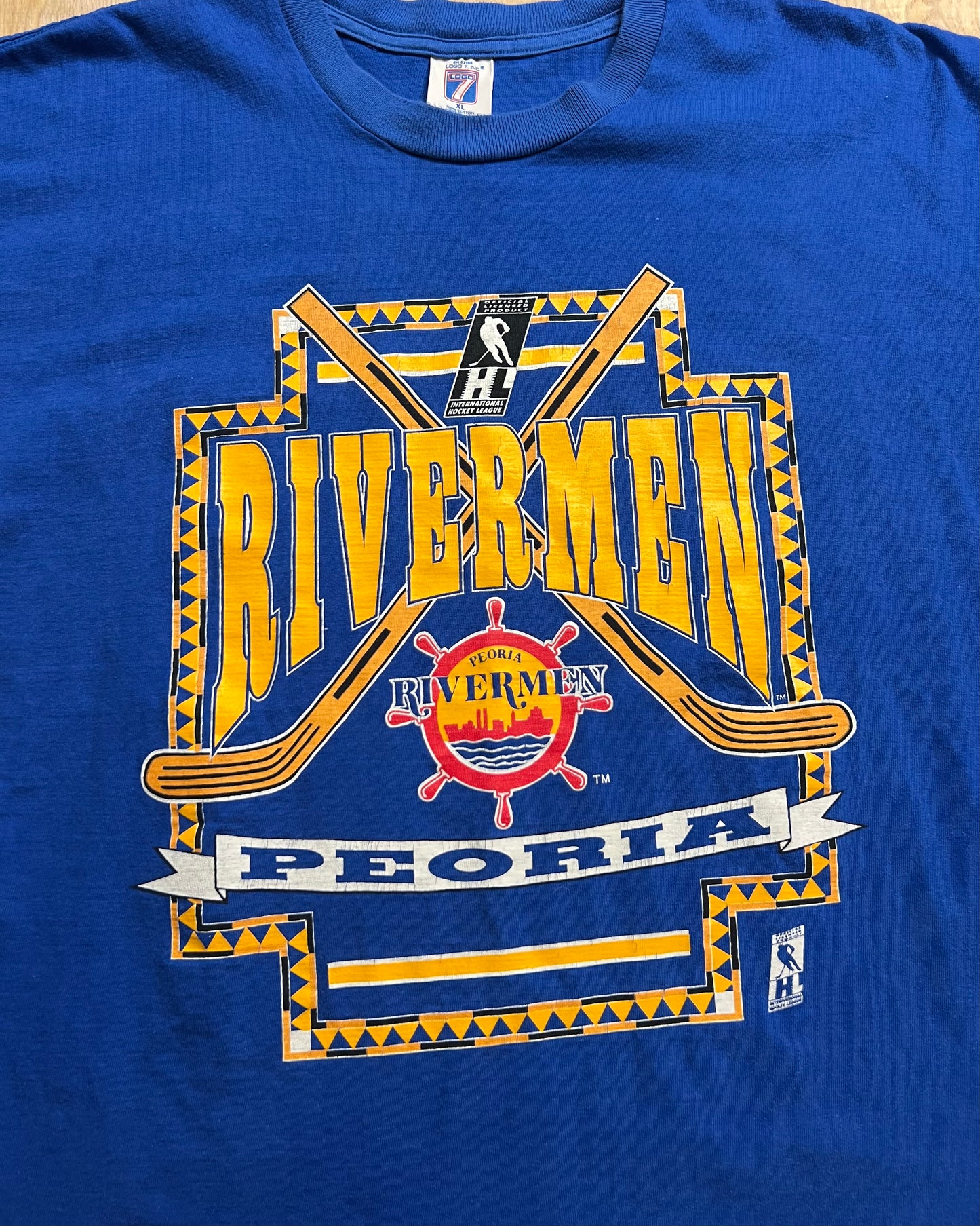 1990's Rivermen Peoria Hockey Logo 7 T-Shirt