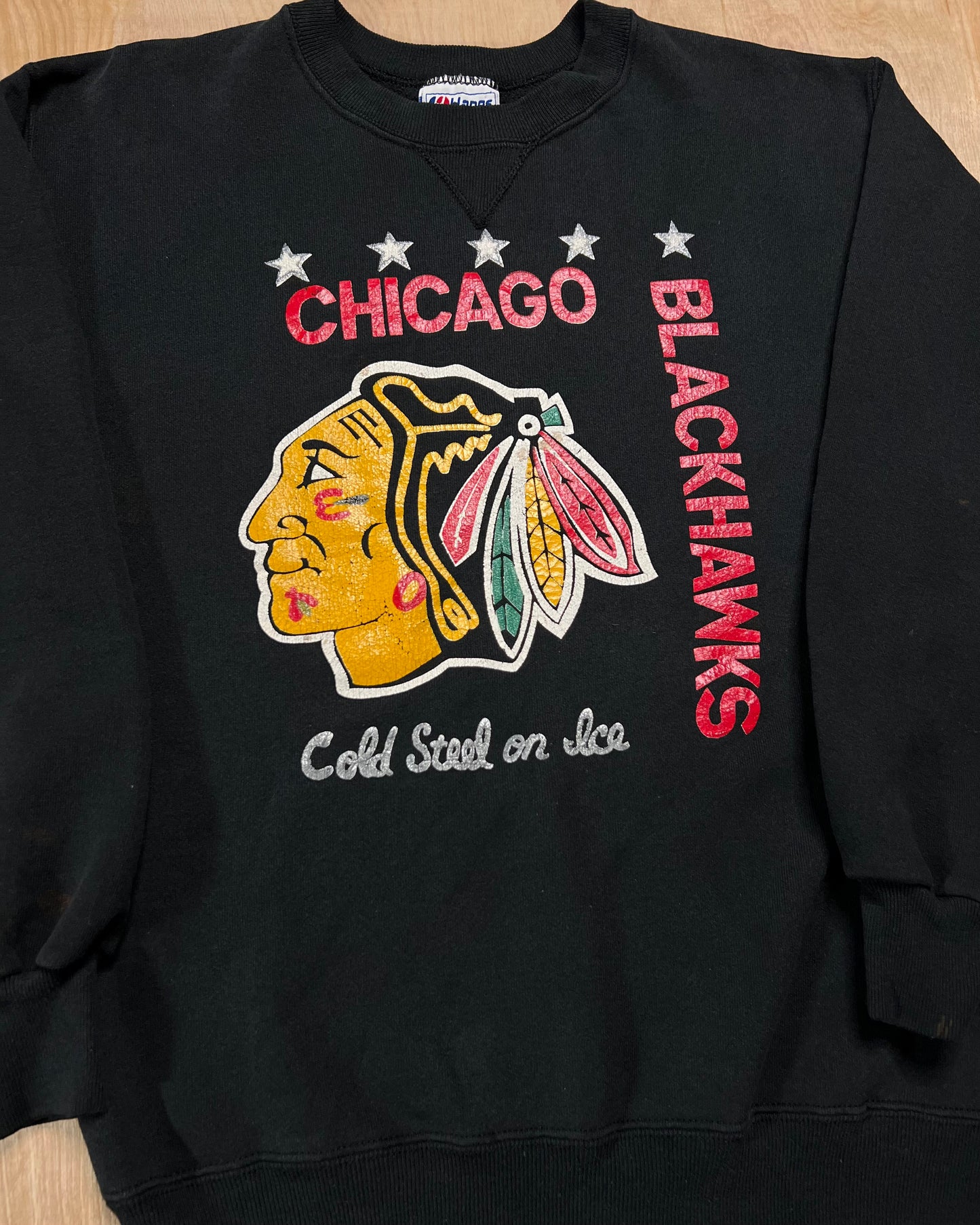Vintage 1980's Chicago Blackhawks "Steel on Ice" Hanes Classics Crewneck