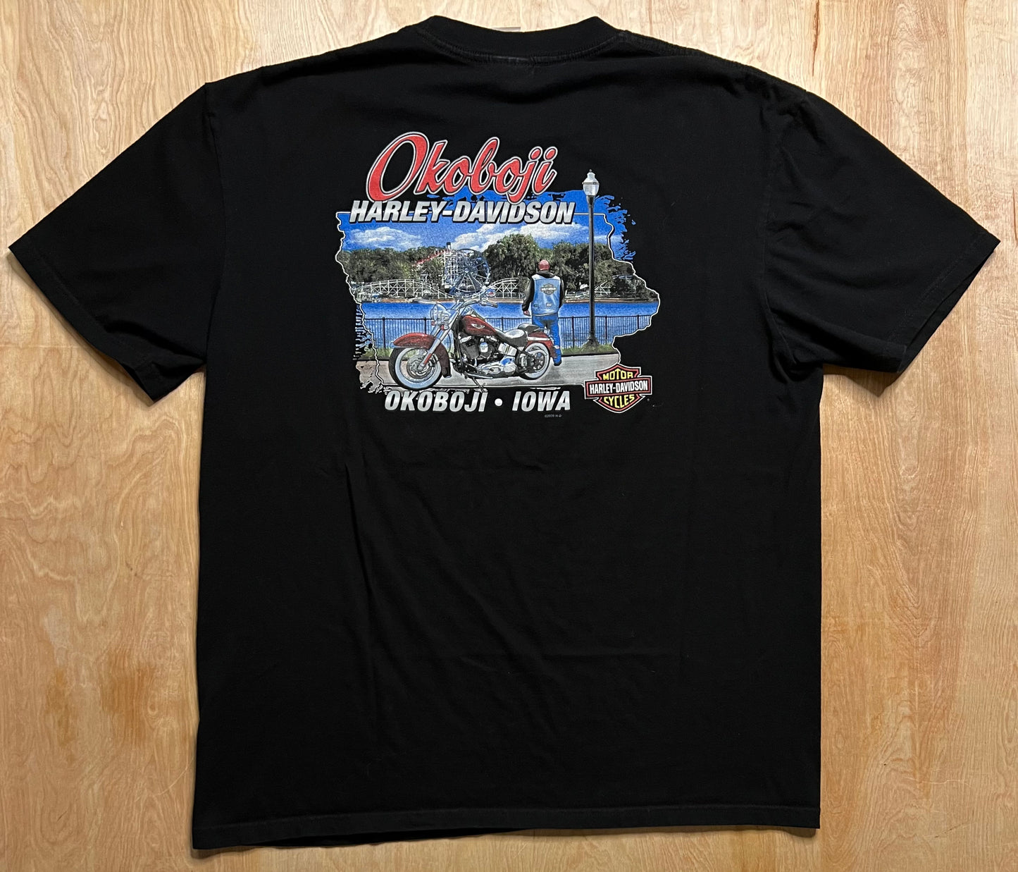 2000's Harley Davidson Flames x Leprechaun Okoboji, Iowa T-Shirt