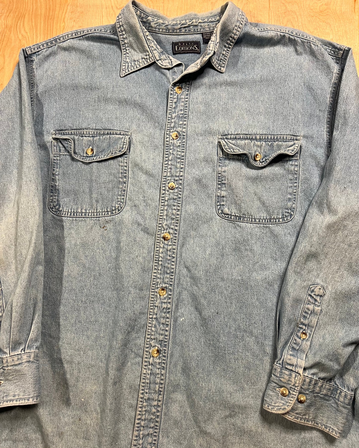 1990's Distressed and Faded Bascis Edition Button Up