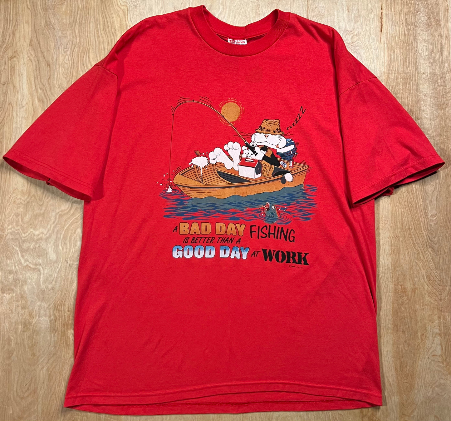 1990's "A Bad Day Fishing Is Better Than A Good Day At Work" Cat T-Shirt