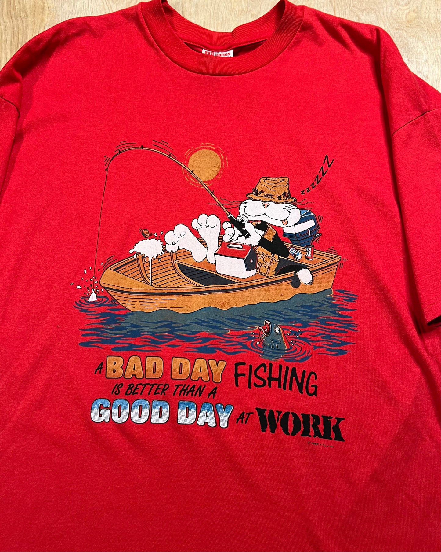 1990's "A Bad Day Fishing Is Better Than A Good Day At Work" Cat T-Shirt