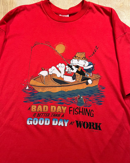 1990's "A Bad Day Fishing Is Better Than A Good Day At Work" Cat T-Shirt