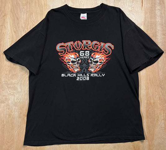 2008 Sturgis Black Hills Rally Flames x Skulls T-Shirt