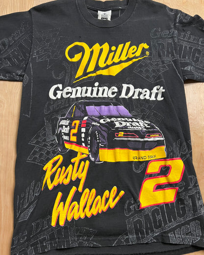 Vintage Miller Genuine Draft Rusty Wallace AOP Racing T-Shirt