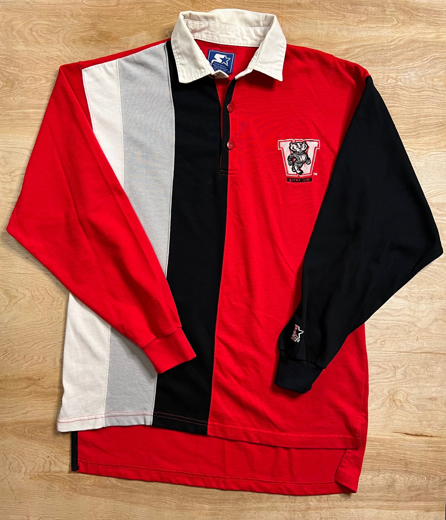 Vintage Starter University of Wisconsin Madison Badgers Rugby Long Sleeve Shirt