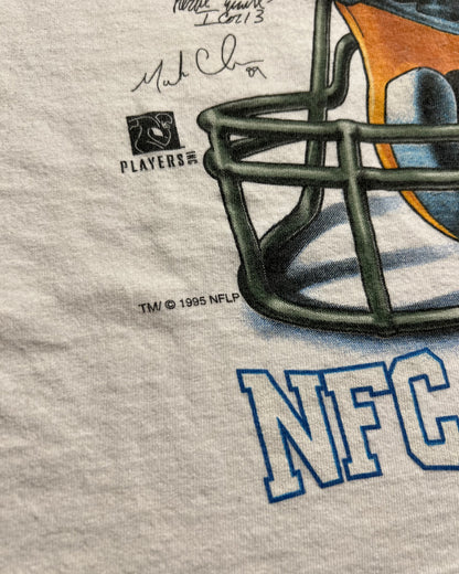 1995 Green Bays Packers NFC Central Champions Helmet x Signatures Single Stitch T-Shirt