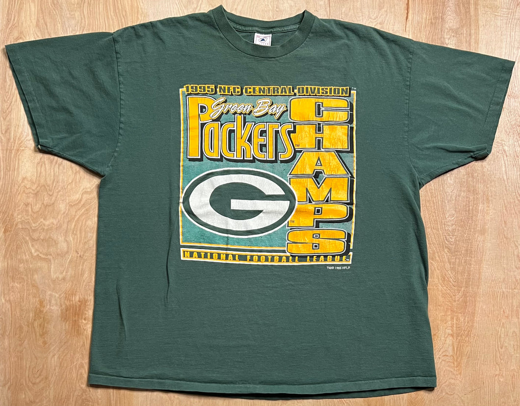 1995 Green Bay Packers NFC Central Division Champions Single Stitch T-Shirt