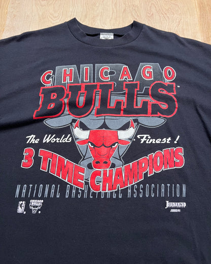 90's Chicago Bulls "The Worlds Finest" 3 Time Champions Single Stitch T-Shirt