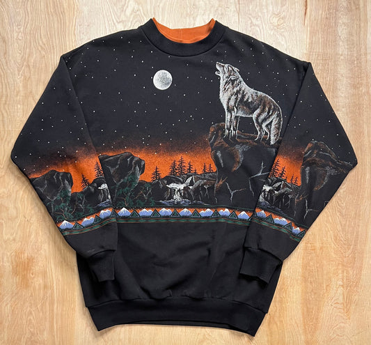 Vintage AOP Wolf Night Scene Crewneck