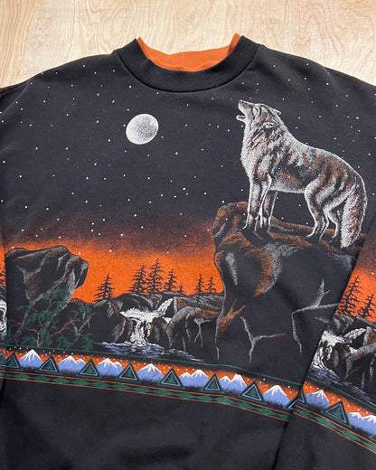 Vintage AOP Wolf Night Scene Crewneck