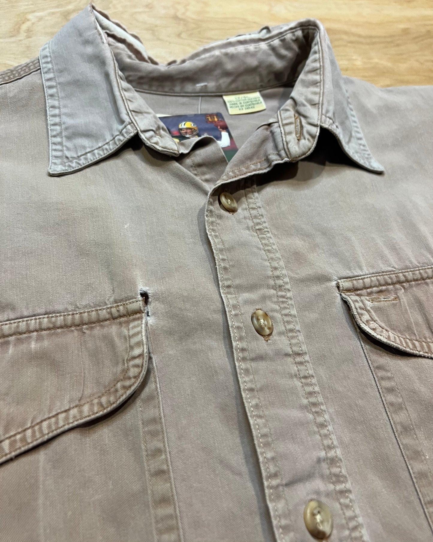 Vintage Distressed and Patched St. Johns Bay Tan Button-Up