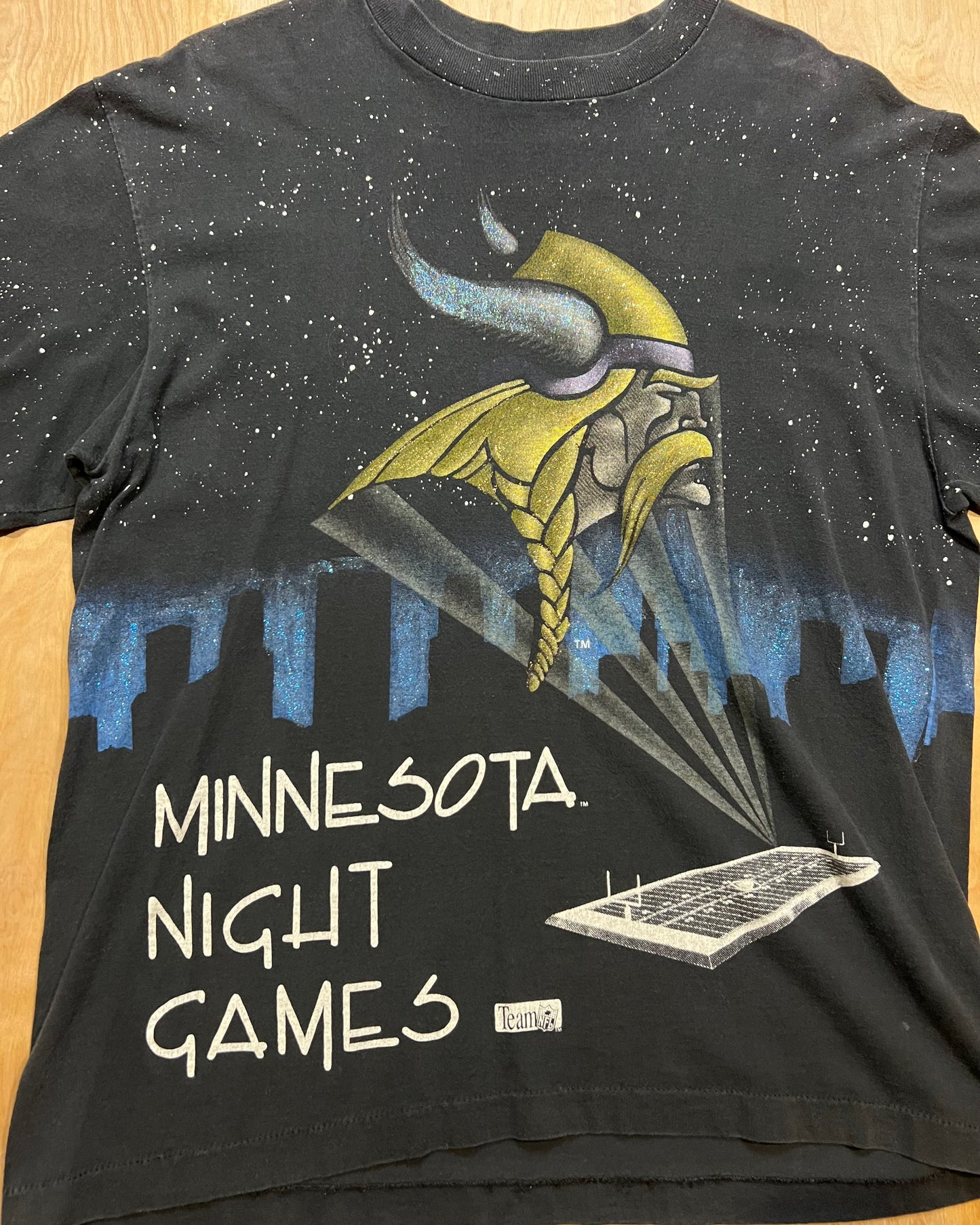 Rare Vintage Minnesota Viking "Night Games" AOP Single Stitch Starter T-Shirt