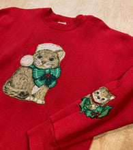 Load image into Gallery viewer, 90&#39;s Cat In A Santa Hat Embroidered Crewneck
